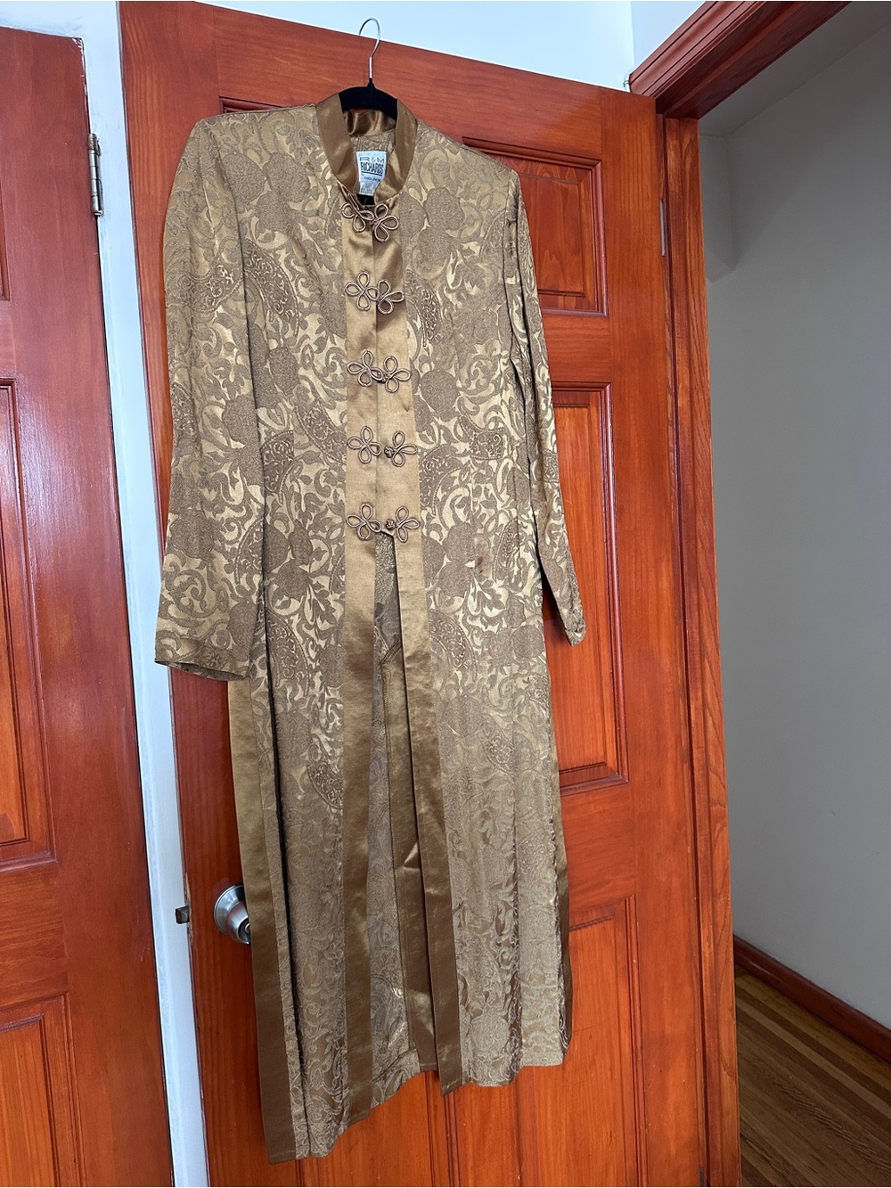 Vintage Bronze Jacquard Duster Jacket Festival Boho Brocade Long Asian-Inspired